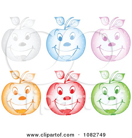 Clipart Colorful Sparkly Happy Apples - Royalty Free Vector Illustration by Andrei Marincas