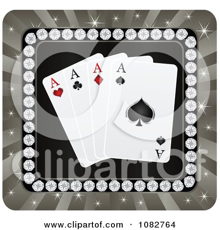 Clipart Four Poker Aces With Diamonds And Rays - Royalty Free Vector Illustration by Andrei Marincas