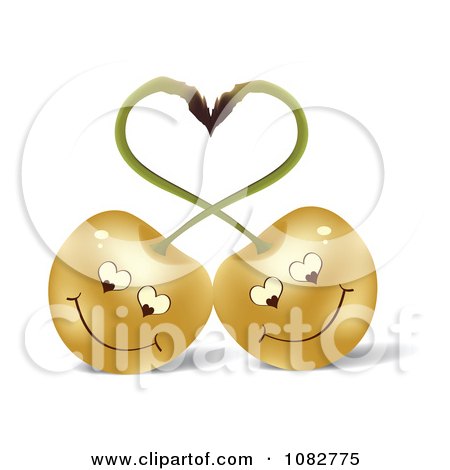 Clipart Golden Cherries In Love With Heart Stems - Royalty Free Vector Illustration by Andrei Marincas