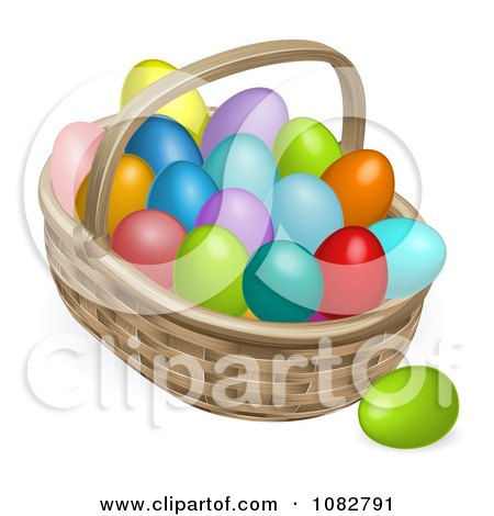 Clipart 3d Basket And Colorful Easter Eggs - Royalty Free Vector Illustration by AtStockIllustration
