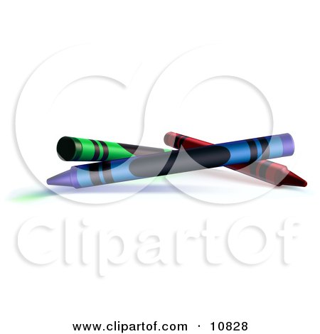 Green, Blue and Red Crayons on a White Background Clipart Illustration by Leo Blanchette