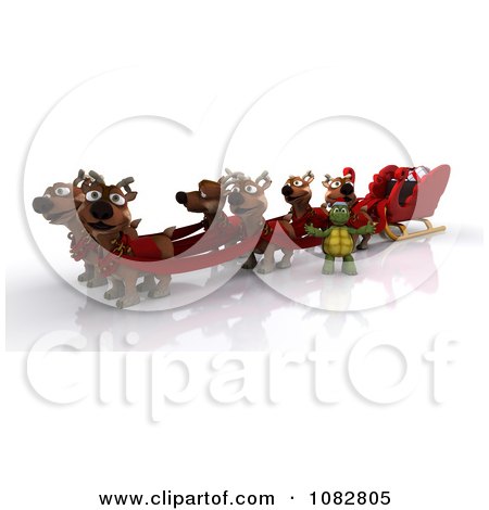 Clipart 3d Santa Tortoise With A Sleigh And Reindeer - Royalty Free CGI Illustration by KJ Pargeter