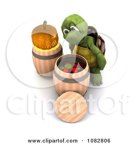 Clipart 3d Tortoise Bobbing For Apples - Royalty Free CGI Illustration by KJ Pargeter