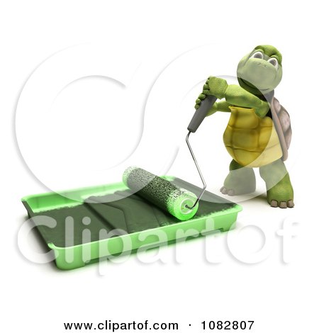 Clipart 3d Tortoise Using A Paint Roller And Pan - Royalty Free CGI Illustration by KJ Pargeter