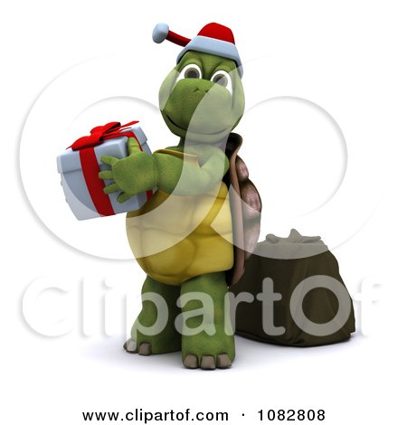 Clipart 3d Christmas Tortoise Holding Up A Gift - Royalty Free CGI Illustration by KJ Pargeter