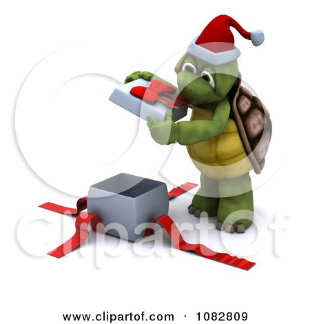 Clipart 3d Christmas Tortoise Opening A Gift - Royalty Free CGI Illustration by KJ Pargeter