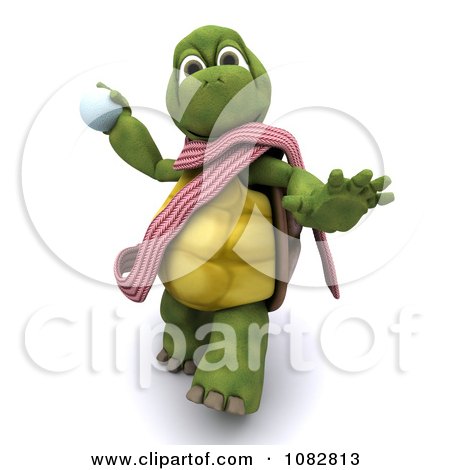 Clipart 3d Tortoise Throwing Snowballs - Royalty Free CGI Illustration by KJ Pargeter