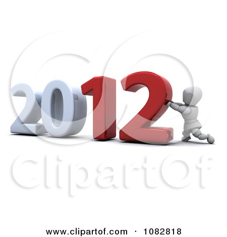 Clipart 3d White Character Pushing Together 2012 - Royalty Free CGI Illustration by KJ Pargeter