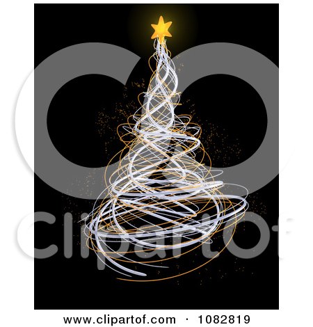 Clipart Gold And Silver Christmas Tree On Black - Royalty Free CGI Illustration by KJ Pargeter