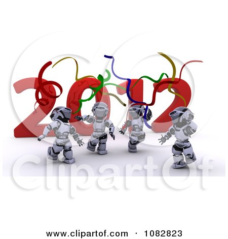 Clipart 3d 2012 New Year Robots Dancing - Royalty Free CGI Illustration by KJ Pargeter