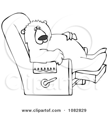 Clipart Outlined Bear Relaxing In A Recliner Chair - Royalty Free Vector Illustration by djart