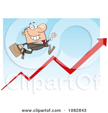 Clipart White Businessman Running Up An Arrow - Royalty Free Vector Illustration by Hit Toon