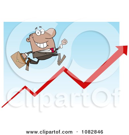 Clipart African American Businessman Running Up An Arrow - Royalty Free Vector Illustration by Hit Toon