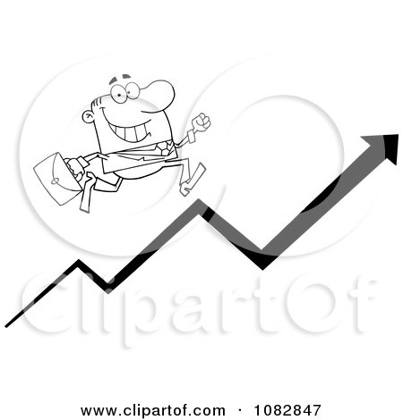 Clipart Outlined Businessman Running Up An Arrow - Royalty Free Vector Illustration by Hit Toon