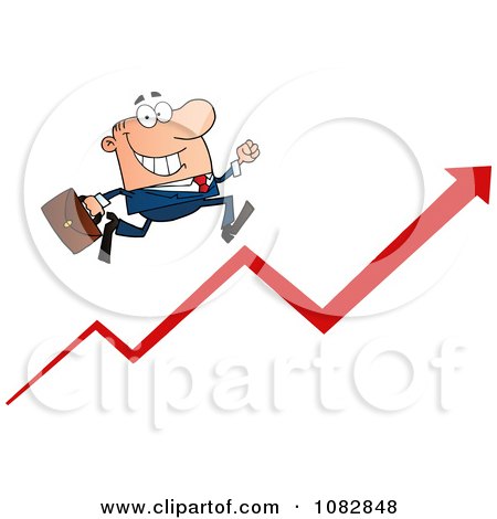 Clipart Caucasian Businessman Running Up An Arrow - Royalty Free Vector Illustration by Hit Toon