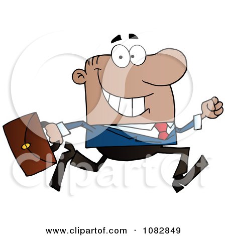 Clipart Black Businessman On The Run With His Briefcase - Royalty Free Vector Illustration by Hit Toon