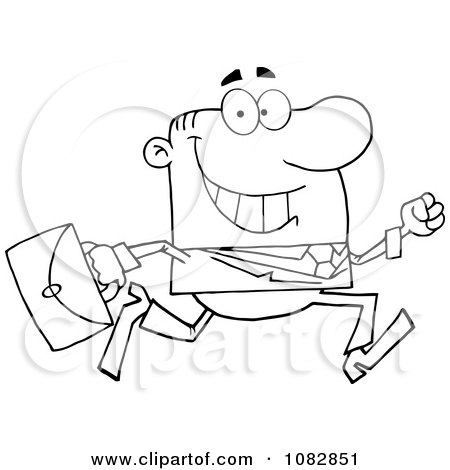 Clipart Outlined Businessman On The Run With His Briefcase - Royalty Free Vector Illustration by Hit Toon