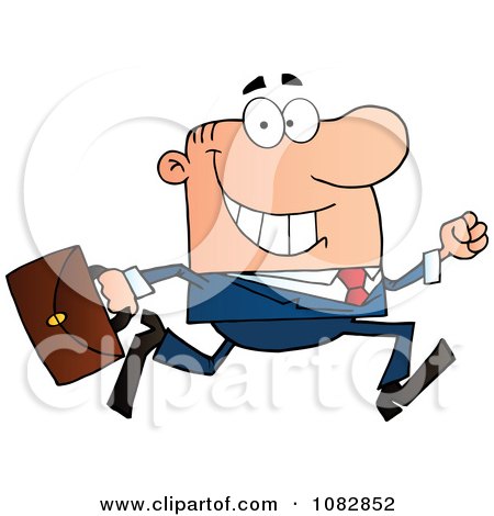 Clipart Caucasian Businessman On The Run With His Briefcase - Royalty Free Vector Illustration by Hit Toon