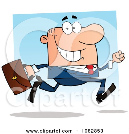 Clipart White Businessman On The Run With His Briefcase - Royalty Free Vector Illustration by Hit Toon