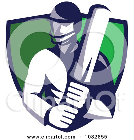 Clipart Cricket Batsman Over A Green Shield - Royalty Free Vector Illustration by patrimonio