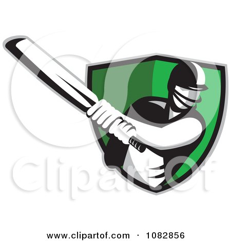 Clipart Cricket Player Over A Green Shield - Royalty Free Vector Illustration by patrimonio