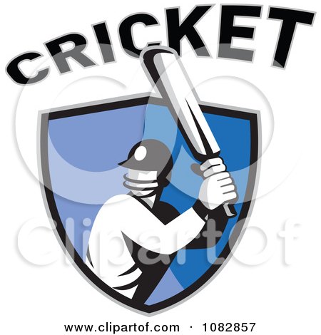 Clipart Cricket Batsman Over A Blue Shield With Text - Royalty Free Vector Illustration by patrimonio