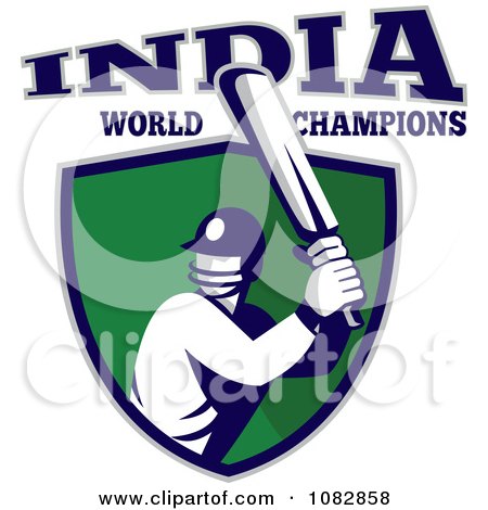 Clipart India World Champions Cricket Batsman Over A Green Shield - Royalty Free Vector Illustration by patrimonio