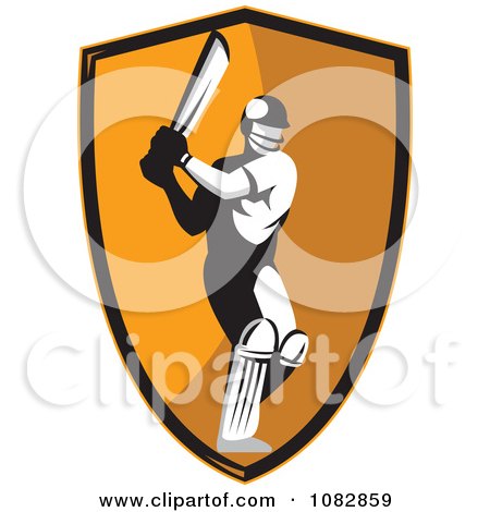 Clipart Cricket Batsman Over An Orange Shield - Royalty Free Vector Illustration by patrimonio