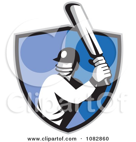 Clipart Cricket Batsman Over A Blue Shield - Royalty Free Vector Illustration by patrimonio