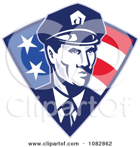 Clipart Retro Police Officer Over An American Triangle - Royalty Free Vector Illustration by patrimonio