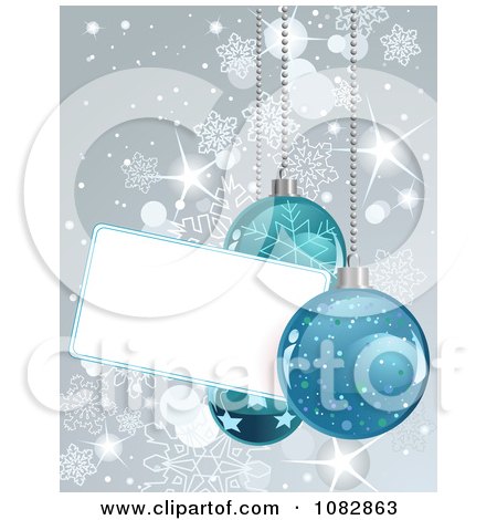 Clipart Silver Christmas Snowflake And Bauble Background With A Blank Tag - Royalty Free Vector Illustration by Pushkin