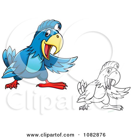 Clipart Blue And Outlined Presenting Parrots - Royalty Free Vector Illustration by Vector Tradition SM