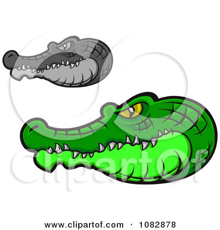 Clipart Grayscale And Green Crocodile Heads - Royalty Free Vector Illustration by Vector Tradition SM