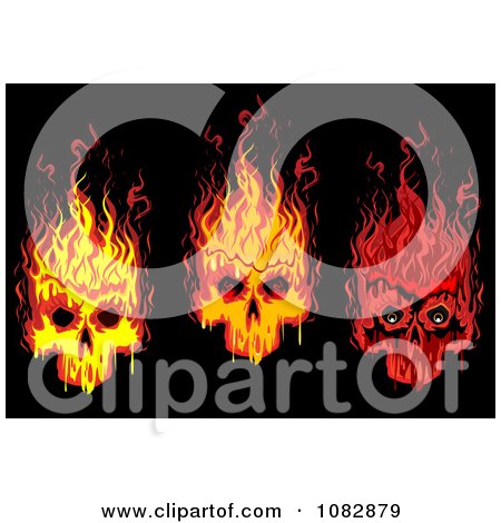 Clipart Three Flaming Skulls On Black - Royalty Free Vector Illustration by Vector Tradition SM