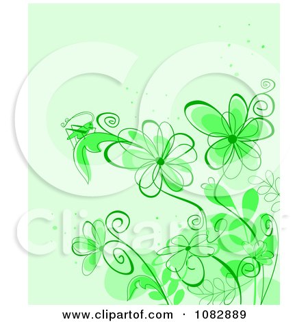 Clipart Green Background With A Grasshopper Bright Flowers And Copyspace - Royalty Free Vector Illustration by Vector Tradition SM