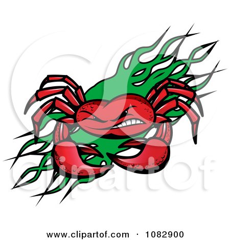 Clipart Mean Red Crab Over Green Flames - Royalty Free Vector Illustration by Vector Tradition SM
