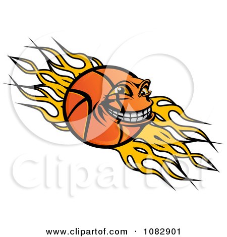 Clipart Grinning Basketball Over Yellow Flames - Royalty Free Vector Illustration by Vector Tradition SM