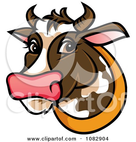 Clipart Curious Brown Dairy Cow - Royalty Free Vector Illustration by Vector Tradition SM