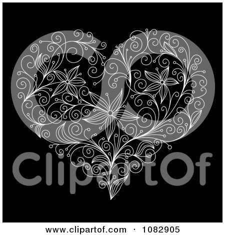 Clipart White Floral Heart On Black - Royalty Free Vector Illustration by Vector Tradition SM