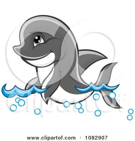 Clipart Cute Dolphin Swimming Through Waves - Royalty Free Vector Illustration by Vector Tradition SM