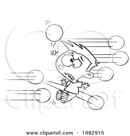 Clipart Outlined Boy Getting Hit With Dodgeballs - Royalty Free Vector Illustration by toonaday
