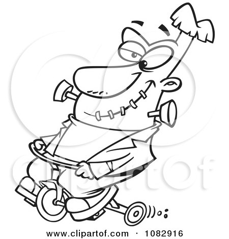 Clipart Outlined Frankenstein Riding A Trike - Royalty Free Vector Illustration by toonaday