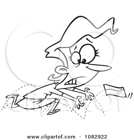 Clipart Outlined Woman Chasing A Bounced Check - Royalty Free Vector Illustration by toonaday