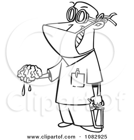 Clipart Outlined Surgeon Holding A Brain Out - Royalty Free Vector Illustration by toonaday