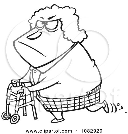 Download Clipart Outlined Grumpy Granny Using Her Walker - Royalty ...