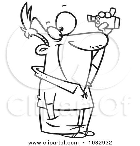 Clipart Outlined Man Using A Video Camera - Royalty Free Vector Illustration by toonaday