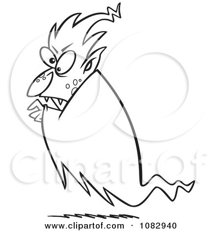 Clipart Outlined Floating Vampire - Royalty Free Vector Illustration by toonaday