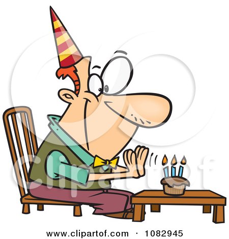 Clipart Birthday Man Seated Before His Cupcake - Royalty Free Vector Illustration by toonaday