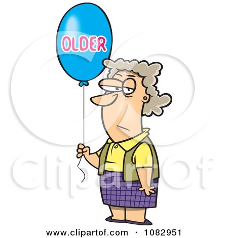 Clipart Birthday Woman With An Older Balloon - Royalty Free Vector Illustration by toonaday