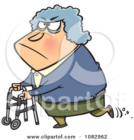 Clipart Grouchy Granny Using Her Walker - Royalty Free Vector Illustration by toonaday